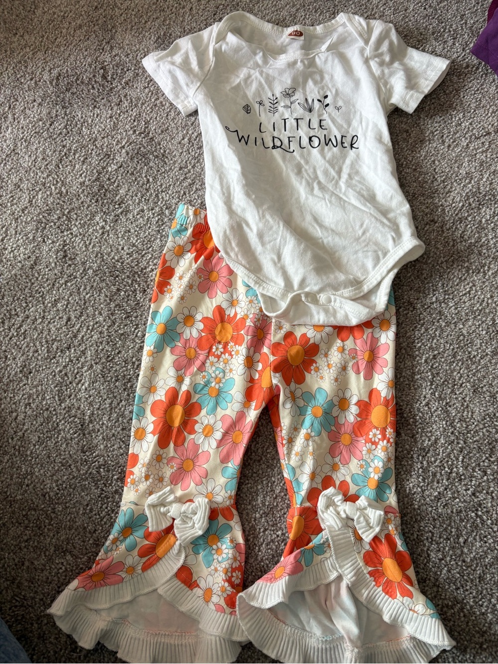Little Wildflower White Bodysuit & Floral Ruffle Pants Kids Matching Set